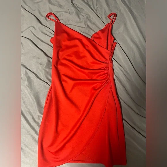 open lace back dress Carabella Red High-Neck Short-Sleeve Mini Dress – Club L London main image 1